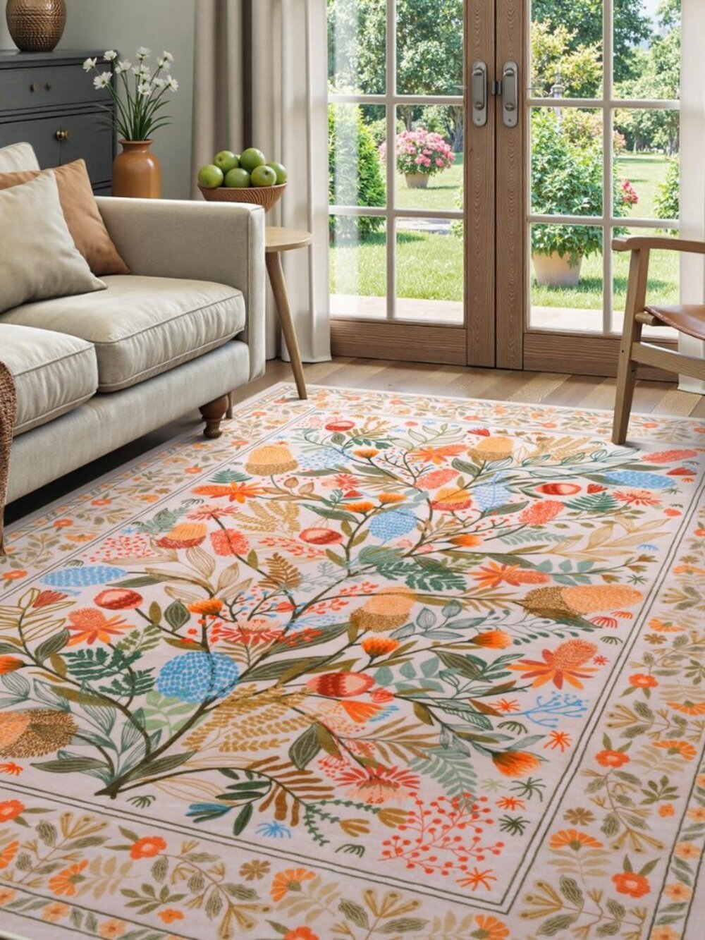 Colorful Botanical Area Rugs 5x7, Machine Washable Rugs for Living Room Non Slip